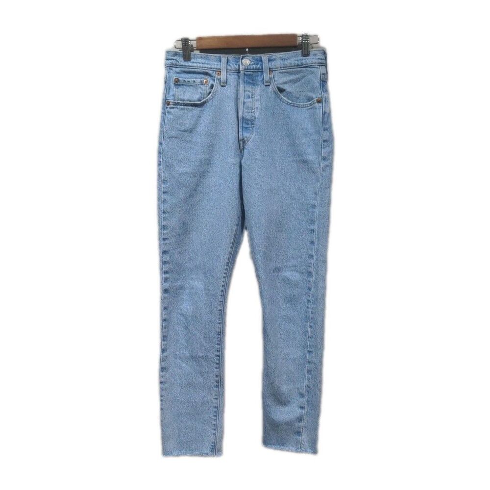 Levis 501 S High Waist Womens Jeans Raw Hem Size 26 Blue Skinny Button Fly